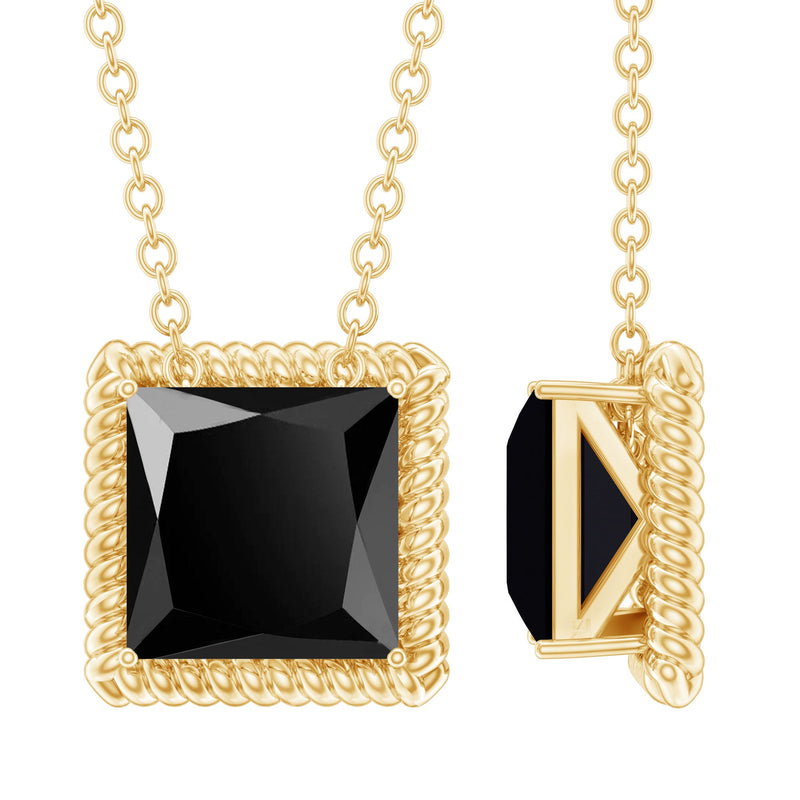Natural 2.2 Carat Black Spinel Princess Cut Necklace in Gold Plated Silver
