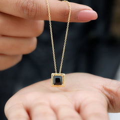 Natural 2.2 Carat Black Spinel Princess Cut Necklace in Gold Plated Silver