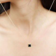 Natural 2.2 Carat Black Spinel Princess Cut Necklace in Gold Plated Silver