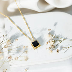 3 Carat Princess Cut Lab Created Black Diamond Necklace with Silver Chain