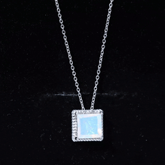 7 MM Princess Cut Ethiopian Opal Solitaire Necklace with Rope Frame