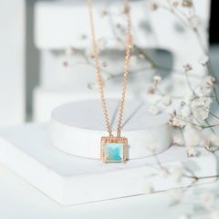7 MM Princess Cut Ethiopian Opal Solitaire Necklace with Rope Frame