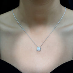 7 MM Princess Cut Ethiopian Opal Solitaire Necklace with Rope Frame