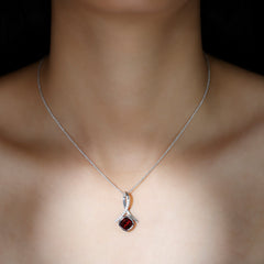 3 Carat Cushion Cut Garnet Solitaire Pendant with Diamond Twisted Bail