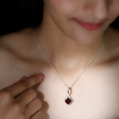 3 Carat Cushion Cut Garnet Solitaire Pendant with Diamond Twisted Bail