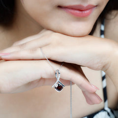 3 Carat Cushion Cut Garnet Solitaire Pendant with Diamond Twisted Bail