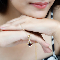 3 Carat Cushion Cut Garnet Solitaire Pendant with Diamond Twisted Bail