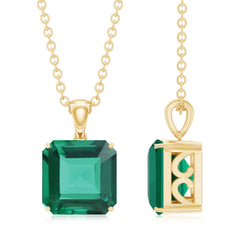 Certified 6 Carat Asscher Cut Lab Created Emerald Solitaire Pendant with Silver Chain