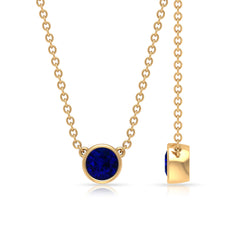1/2 CT Bezel Set Round Blue Sapphire Solitaire Necklace