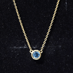 0.6 Carat Round London Blue Topaz Solitaire Necklace in Bezel Setting