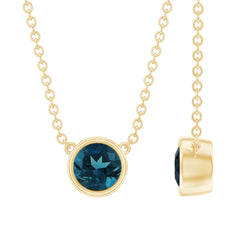 0.6 Carat Round London Blue Topaz Solitaire Necklace in Bezel Setting