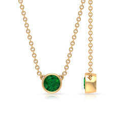 0.25 CT Round Cut Emerald Solitaire Necklace in Bezel Setting