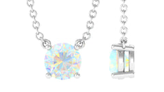 5 MM Round Shape Ethiopian Opal Solitaire Necklace in Prong Setting