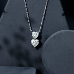 Certified Moissanite Double Heart Necklace in Prong Setting