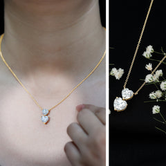 Certified Moissanite Double Heart Necklace in Prong Setting