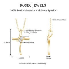 Certified Moissanite Cross Pendant Necklace With Chain