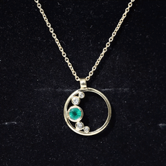 Bezel Set Emerald and Diamond Promise Necklace For Women