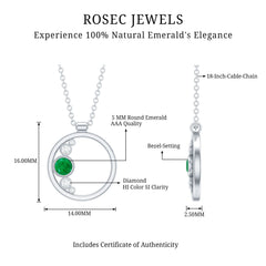 Bezel Set Emerald and Diamond Promise Necklace For Women