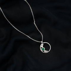 Bezel Set Emerald and Diamond Promise Necklace For Women