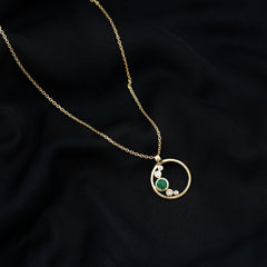 Bezel Set Emerald and Diamond Promise Necklace For Women
