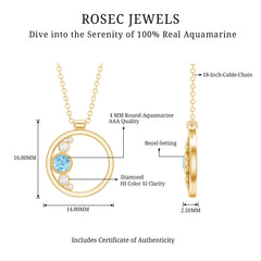 Natural Aquamarine Open Circle Pendant Necklace with Diamond