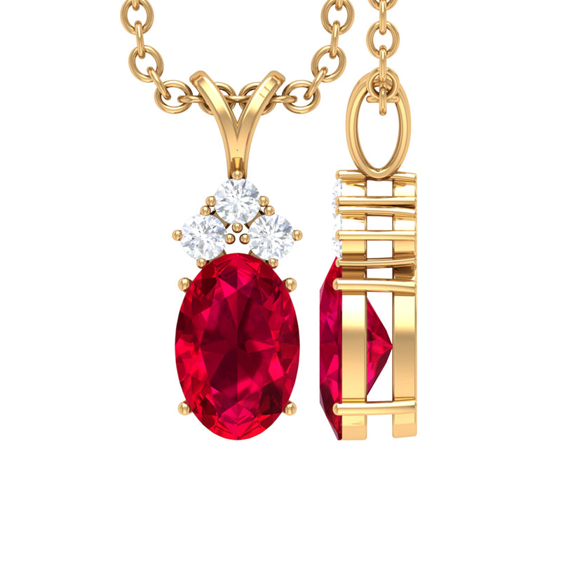 Natural 4X6MM Oval Ruby Pendant with Diamond Trio
