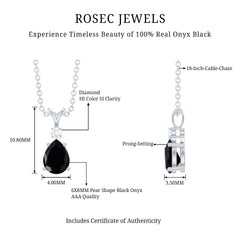 Pear Shape Black Onyx Solitaire Pendant with Diamond