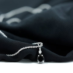 Pear Shape Black Onyx Solitaire Pendant with Diamond