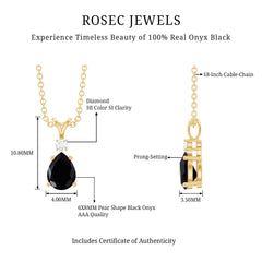 Pear Shape Black Onyx Solitaire Pendant with Diamond