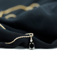 Pear Shape Black Onyx Solitaire Pendant with Diamond