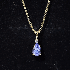 Real Tanzanite Teardrop Pendant Necklace with Diamond