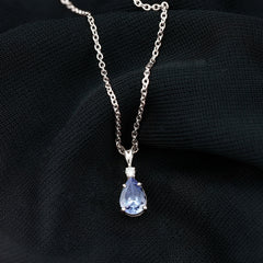 Real Tanzanite Teardrop Pendant Necklace with Diamond