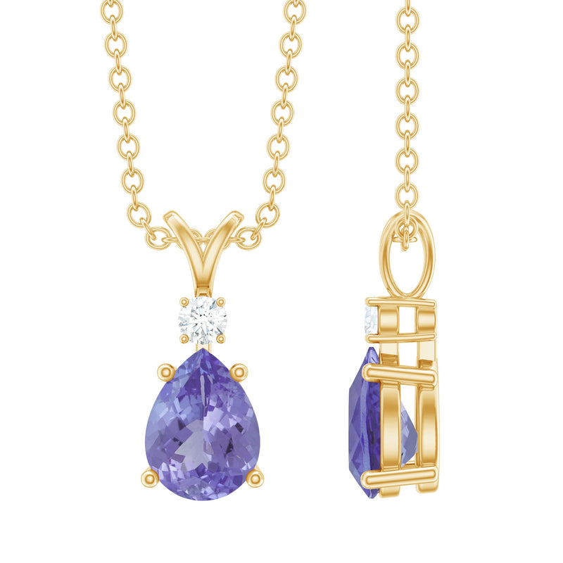 Real Tanzanite Teardrop Pendant Necklace with Diamond