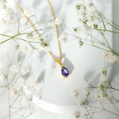 Real Tanzanite Teardrop Pendant Necklace with Diamond