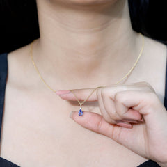 Real Tanzanite Teardrop Pendant Necklace with Diamond