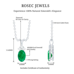 Natural Oval Emerald Pendant Necklace with Diamond Trio