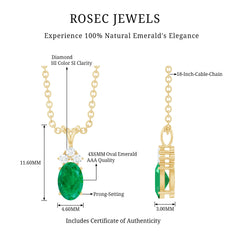 Natural Oval Emerald Pendant Necklace with Diamond Trio