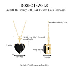 Solitaire Lab Created Black Diamond Heart Necklace with Chain