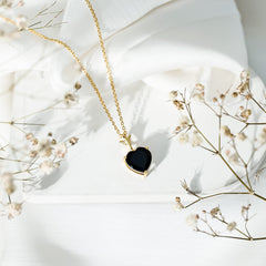 Solitaire Lab Created Black Diamond Heart Necklace with Chain
