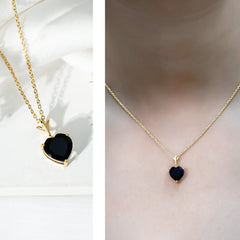 Solitaire Lab Created Black Diamond Heart Necklace with Chain