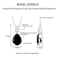 4 Carat Lab Created Black Diamond Teardrop Necklace with Moissanite