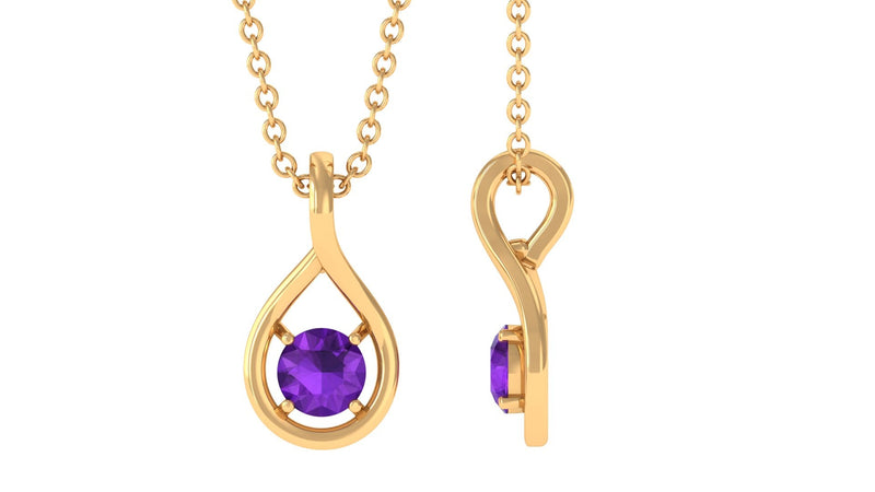 Round Amethyst Solitaire Teardrop Pendant