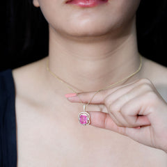 2.7 Carat Lab Created Pink Sapphire Emerald Cut Pendant with Moissanite