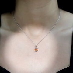 Cushion Cut 1 Carat Citrine Pendant Necklace with Moissanite Halo
