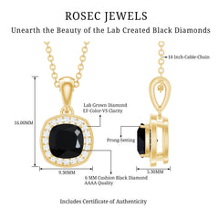 1.8 Carat Lab Grown Black and White Diamond Halo Necklace with Silver Chain
