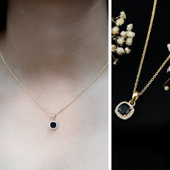 1.8 Carat Lab Grown Black and White Diamond Halo Necklace with Silver Chain