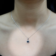 Certified 2 Carat Cushion Cut Black Spinel Necklace with Moissanite Halo