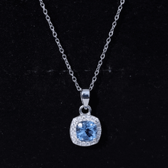 Cushion Cut 1 Carat Aquamarine Classic Necklace with Silver Chain