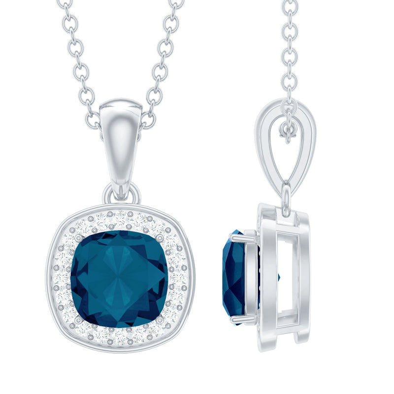 Natural 1 Carat London Blue Topaz Necklace with Chain