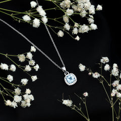 Natural Sky Blue Topaz Birthstone Necklace With Silver Chain